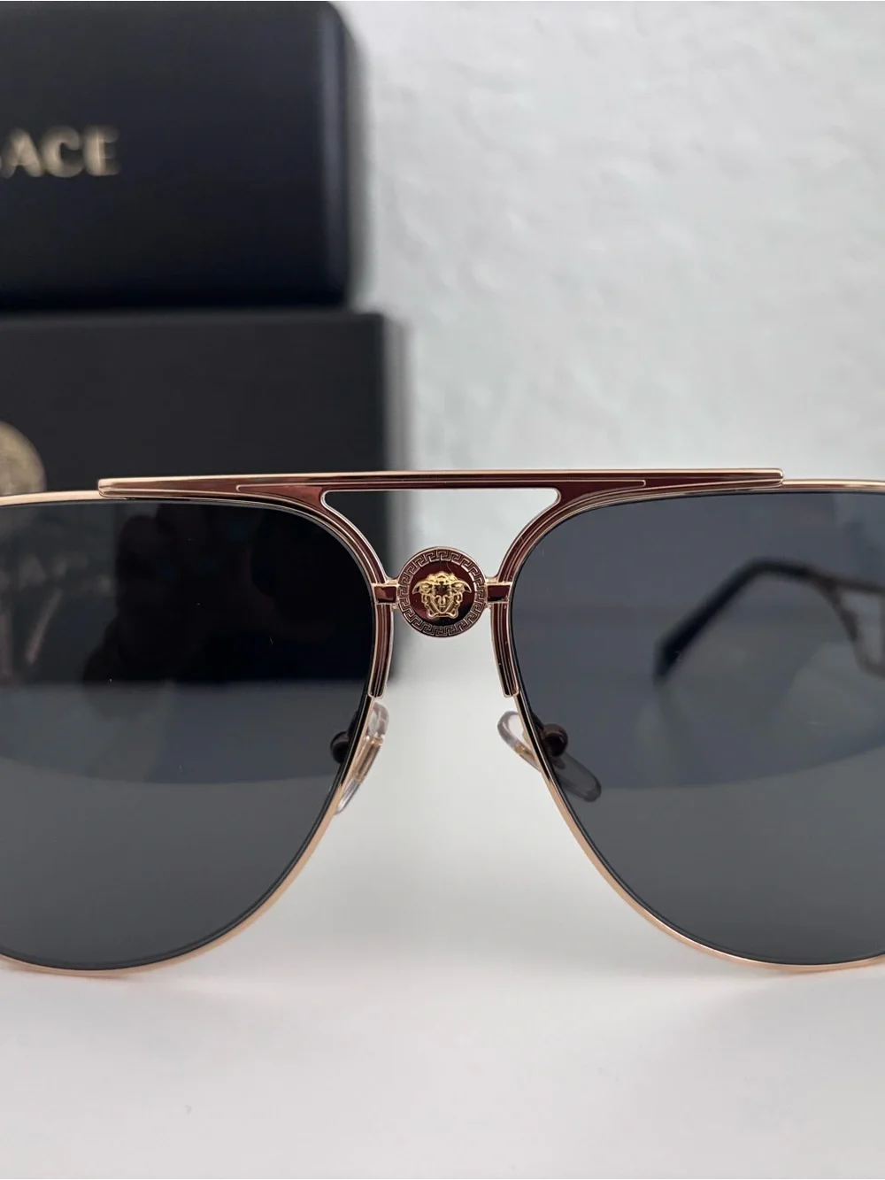 Versace  Gold Aviator Sunglasses with Dark Gray Lenses